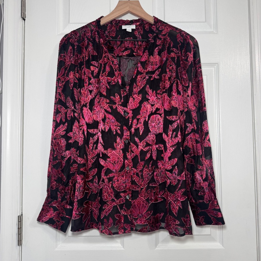 J. Jill Velvet Burnout Paisley Floral Button Front Blouse S Artsy Whimsigoth